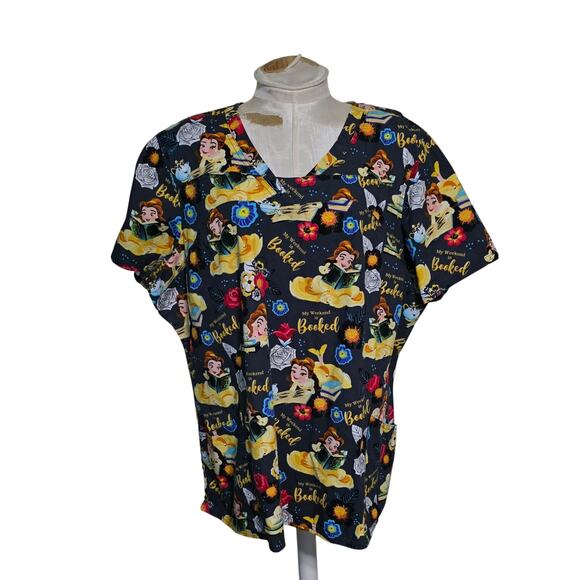 Disney Tops - Disney My Weekend is Booked Women's 2-Pocket V-Neck Scrub Top 3XL princesses